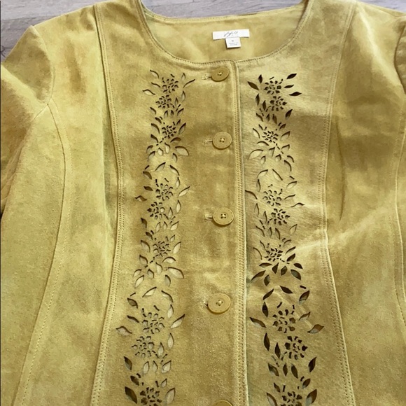 J Jill Natural Suede Cut Out Mustard Fitted Button Down Jacket Small - Picture 5 of 5